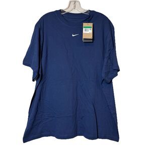 Nike Women's Sportswear T-Shirt Navy XL White Embroidered Logo 100% Cotton NWT!